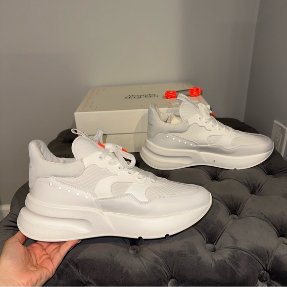 New Size 46 Alexander McQueen Sneakers White Silver - Picture 2 of 14